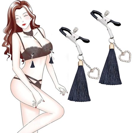 Brystklemmer Klemmer Nipple Clip til Kvinder, Nipple Klemmer med Hjerter og Kvaster Dekoration, Bløde Gummi Klemmer Justerbar Sæt SM Legetøj f