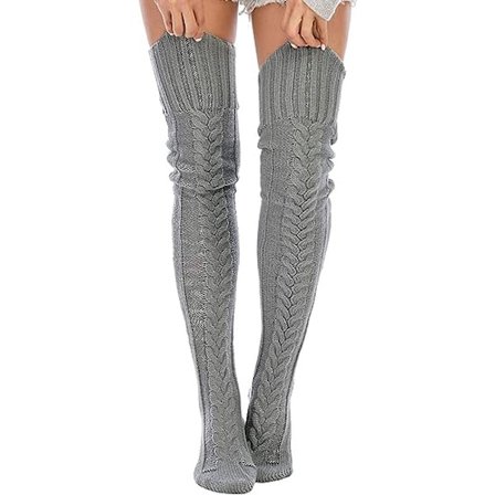 Dame Kabelstrikkede Lårhøye Boots Strømper Ekstra Lange Vinter Strømper