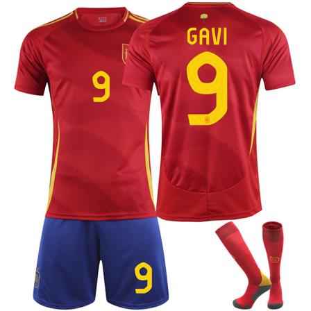 25 Spania hjemme rød nummer 9 Gavi fotballtema trøye fotballdrakt barn voksenstørrelse No. 9 Gavi 28(150-160CM)