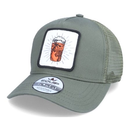 Iconic - Grön trucker Keps - Beach Beer Sunshine Patch Olive Trucker @ Hatstore