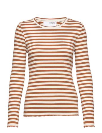 Slfanna Ls Crew Neck Tee Str S Langærmet T-shirt Multi/mønstret Selected Femme