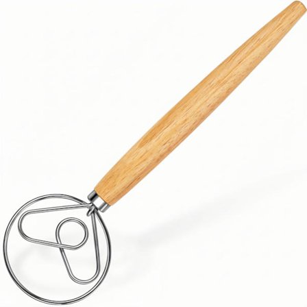 Dansk dejpisker med rustfrit stål krog, hollandsk brødmikser med træhåndtag, til fremstilling af surdej.