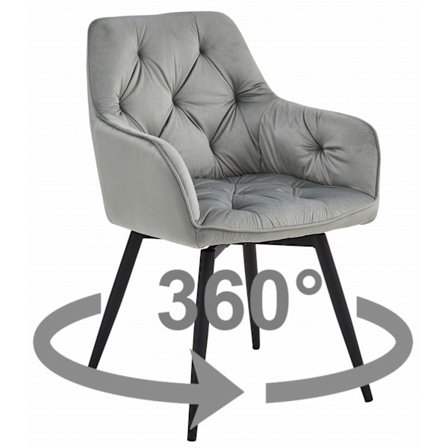 VALORA LUKK360 Snurrstol i sammet - Silvergrå / Svarta ben