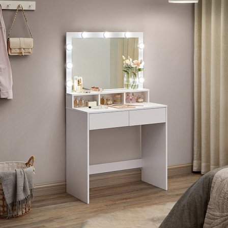 Meikkipöytä peilillä ja LED-valaistuksella – Valkoinen