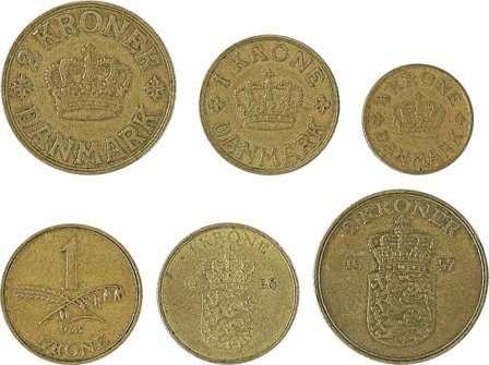 Danmark - 6 forskellige danske mønter