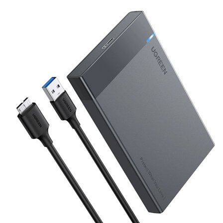 Ugreen HDD SSD 2,5 tums SATA Drive-hölje med USB-A till Micro USB-kabel 5 Gbps 0,5 m - Svart