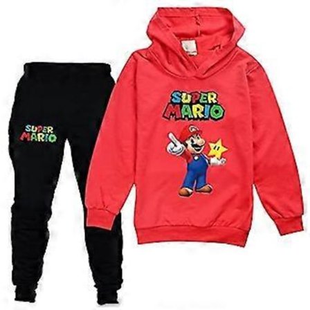 Lasten Super Mario -asu, vetopaita, huppari, collegepaita, yläosa, collegehousut, lenkkeilyhousut, verryttelypuku pojille ja tytöille -NMAOV (7-8 