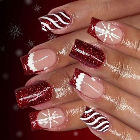 24 stk./æske Falske negle til ferien, glitter, fransk tip, striber, fuld dækning, tryk på negle, langtidsholdbare, festtøj [HK]