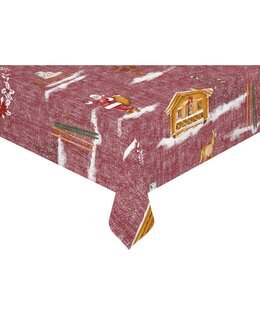 Wachstischdecke Meterware Wichtel & Ski Rot