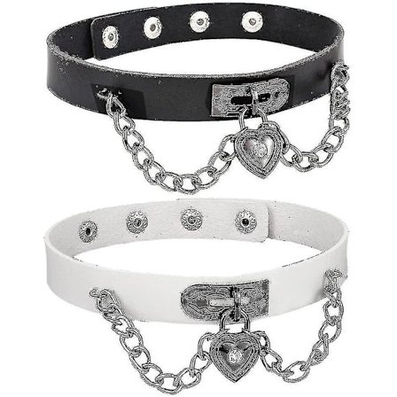 2st Heart Choker Halsband Pu Läder Goth Choker Collar Med Heart Lock Punk