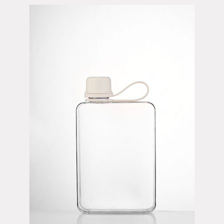 Firkantet Vannflaske 500ml Bærbar Flat Drikkekopp Slank Kald Flaske Sports Vannflaske, Hvit