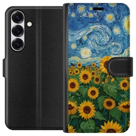 Kompatibelt Lommeboketui til Samsung Galaxy S25 Solsikrefelt under en stjerneklar himmel - Maleri inspirert av Van Gogh