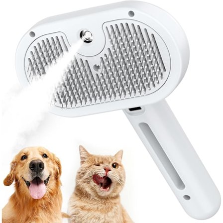 Spray kattebørste, selvrensende hundedampbørste, let at rengøre, fjerner statisk hår, damp grooming børste til katte og hunde, hvid