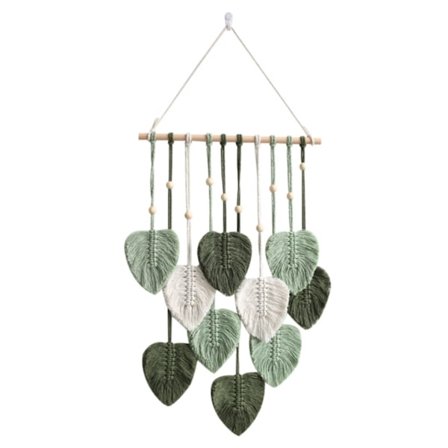 Macrame väggdekoration handgjorda heminredning Boho Macrame gobeläng vävd väggdekoration blad fjäder väggdekoration (armégrön)
