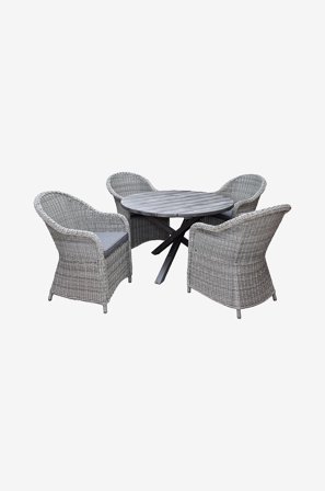 LifestyleGarden - Bord Ø 112 cm & 4 st Mercury-stolar - Grå - Matgrupper - Från Homeroom