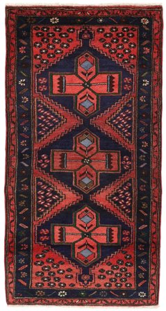 Hamadan Rug 80X157 Black/Dark Red Wool, Persia