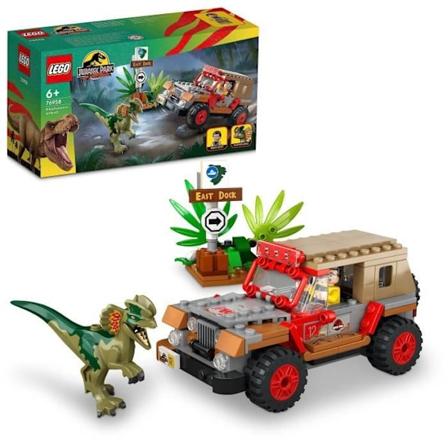 LEGO Jurassic Park 76958 Dilophosaurus Ambush, dinosauruslelu Jeeppiautolla Flerfärgad