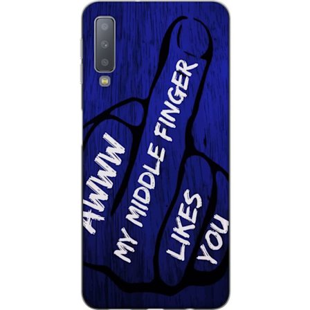 Kompatibelt Mobildeksel til Samsung Galaxy A7 (2018) Mørk typografisk illustrasjon med hjerteform og budskap om vennskap mot dyp blå tretekstur