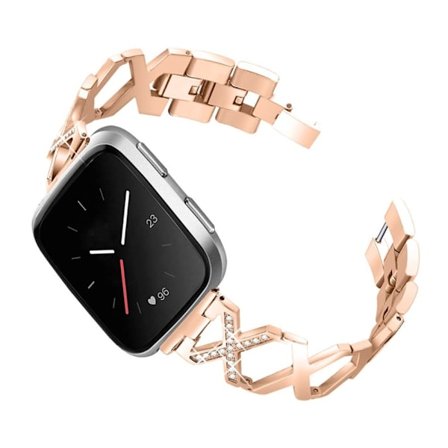Fitbit Versa 2 / Versa Lite strass lyxig stil klockarmband i rostfritt stål - Roséguld