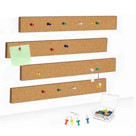 Natur Eg Kork Opslagstavle Striber, Kvalitetsmaterialer for Nem Installation i Ethvert Rum (Sæt med 4)