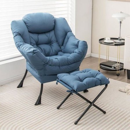 Relax-nojatuoli taitettavalla jalkatuella - COSTWAY - Sininen - Mukava ja vakaa