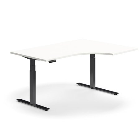 Hæve sænkebord QBUS, ergonomisk, 1600x1200 mm, sort stel, hvid