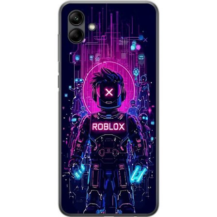 Kompatibelt Mobildeksel til Samsung Galaxy A05 Roblox Cyber Core Kraftig digitalt Robloxdesign med lilla lys og futuristisk bakgrunn