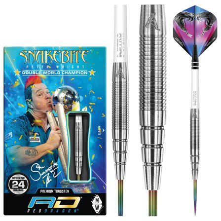 Red Dragon Darts Peter Wright Snakebite 10 Tungsten Steel Tip Darts 22g/24g/26g - Blue Edition Professional Darts Flights & Shafts