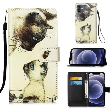 Kompatibel med Iphone 12 Mini Skal Läder Flip Plånboksfodral Med Kortfack Hållare Stativ Mönster - Två Katter