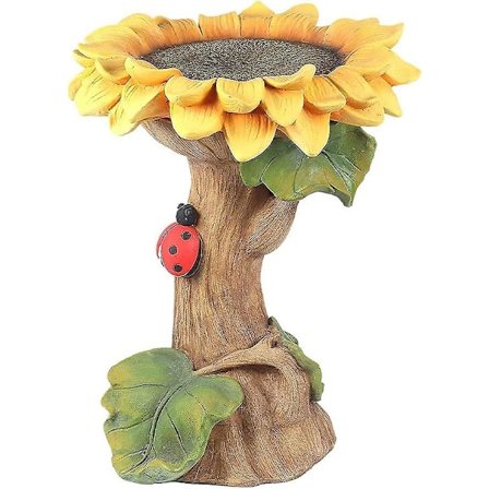 Havefigur i Harpiks af Solsikke til Haven, Fuglebad til Plænen, Dekoration til Haven