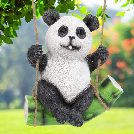 Swing Panda Garden Statue Udendørs Ornament - Træhængende Skulptur | Søde dyrefigurer til have, græsplæne, gårdhave, gårdhave, veranda, juledekoration