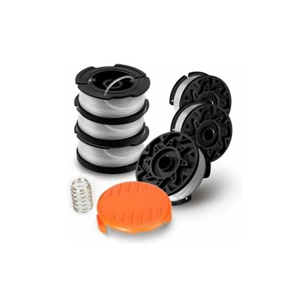 Sæt med 6 spoler A6485 A6481 til Black & Decker plæneklipper, nylon tråd 6 x 9 m, tråd 1,65 mm + 1 kork + 1 fjeder