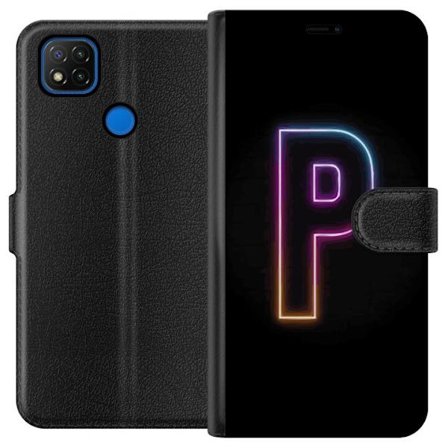 Kompatibel Tegnebogsetui til Xiaomi Xiaomi Redmi 9C Minimalistisk neonbogstav P i farvegradient og lyseffekt mod sort baggrund i digital neonstil