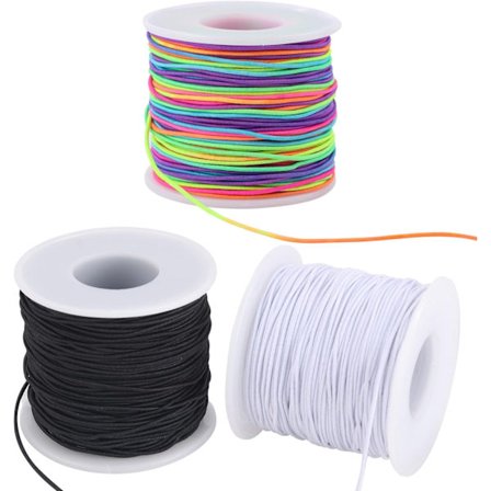 3 rullaa joustavaa korulankaa, 1 mm elastista narua rannekorujen valmistukseen, kaulakoruihin ja helmityöaskarteluun, musta/valkoinen/sateenkaari, 150