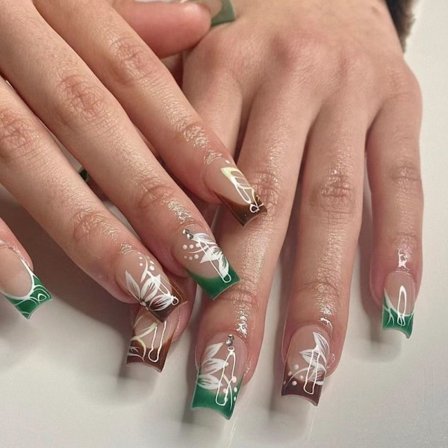 24 kpl Fake Nails Long French Ballerina