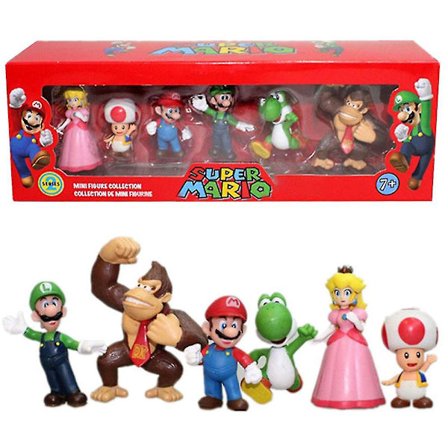 Gaveæske Super Mario Serie 6stk Actionfigurer Børn Legetøj Mario Luigi Yoshi Peach Donkey Kong Figurer Dukke Samling Model Drenge Piger 