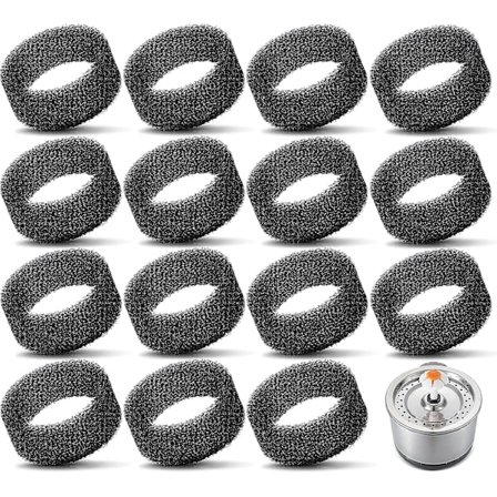 16 stk kjæledyrfontene skumfilter svart filter rund svamp skumfontene erstatningsfilter for 2,5L/ 84oz rustfritt stål kattefontene