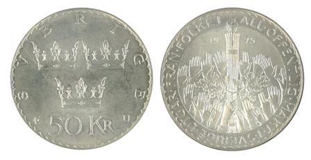 Sverige 1975 - Den nye grundlov - 50 kr. sølvmønt