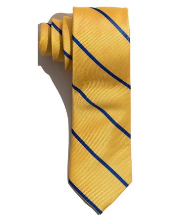AN IVY | Yellow Blue Single Stripes Silk Tie | ONE SIZE