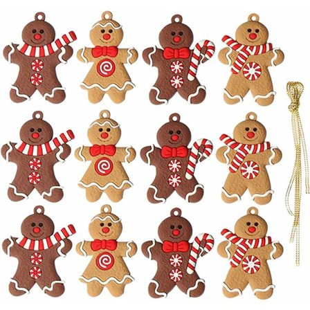 12-pack pepparkaksgubbe julgransprydnad, originella juldekorationer, julgransprydnad, att hänga i julgranen med ett snöre