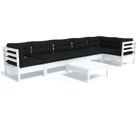 Vidaxl Loungegrupp Med Dynor 7 Delar Vit Massiv Furu Vit