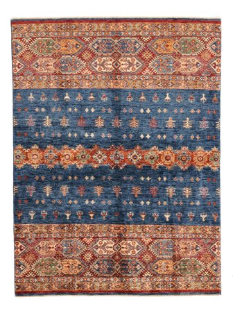 160X209 Tapis Shabargan Moderne Rouge Foncé/Bleu Foncé (Laine, Afghanistan) Carpetvista