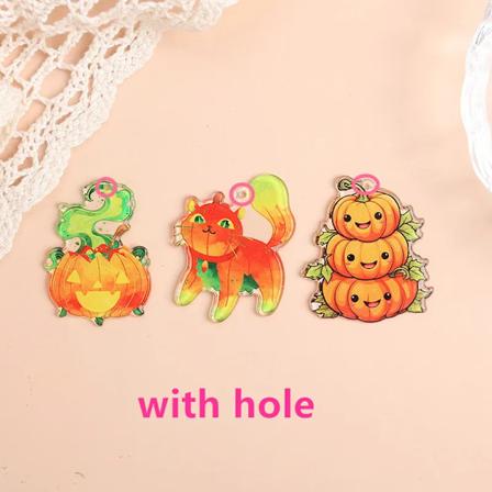 6 stk./parti Halloween Charms Kreative Akryl Stablede Græskar Katte Mode Tilbehør Til Smykkefremstilling Mix with hole
