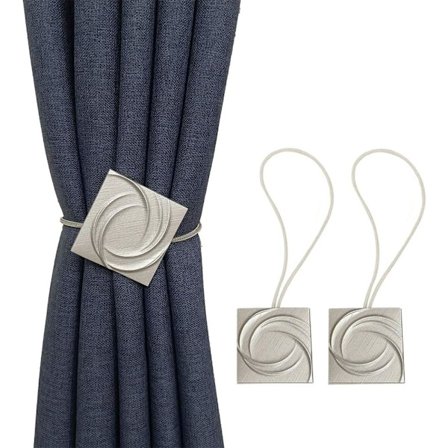 Sæt med 2 Magnetiske Gardinbindere Gardinbøjle Gardinbinder til Hjem Soveværelse Stue Kontor Sølv