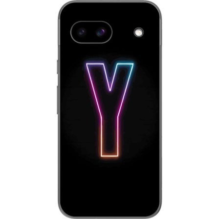 Kompatibelt Mobilskal till Google Google Pixel 8a Minimalistisk neonbokstav Y i färgskiftande ljus mot svart bakgrund