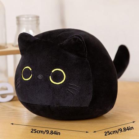 25 cm svart kattkudde och plyschdockahänge nyckelring 25cm black cat