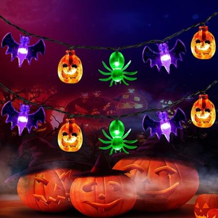 Halloween lyskjede heksehatt spøkelse flaggermus edderkopp hodeskalle dekorativt lys solcellelys kjede Purple bat 6.5m 30 lights - solar
