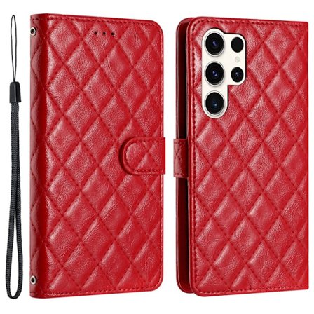 Funksjonelt rombe lommebokdeksel for Samsung Galaxy S24 Ultra - Rød