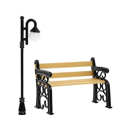 Miniatyrdekoration för matbord, miniatyrmodell av bänk, miniatyrlykta, miniatyrgångväg, miniatyrmodell av gatubelysning