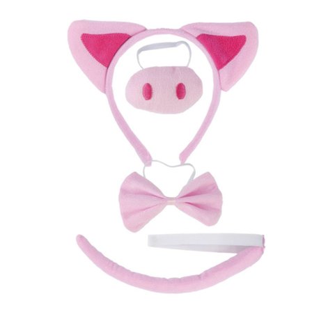 Gris Kostyme Tilbehør Sett Fuzzy Rosa Gris Øre Hodebånd, Sløyfe, Snute, Skjørt, Hansker og Hale Tilbehør Kit Grisunger Kostyme